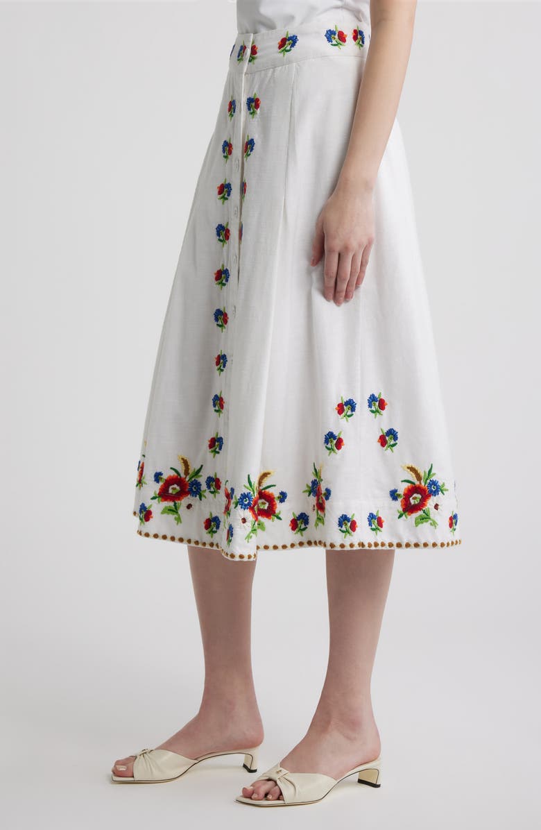 LOVE THE LABEL Berri Floral Embroidery Midi Skirt, Alternate, color, May Morris Embroidery