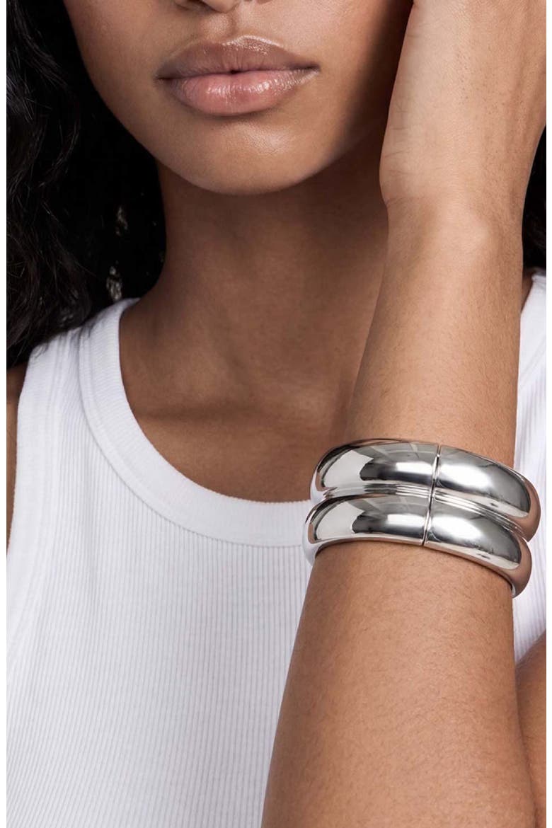 Set of 2 Stackable Hinged Bangle Bracelets, Alternate, color, SILVER