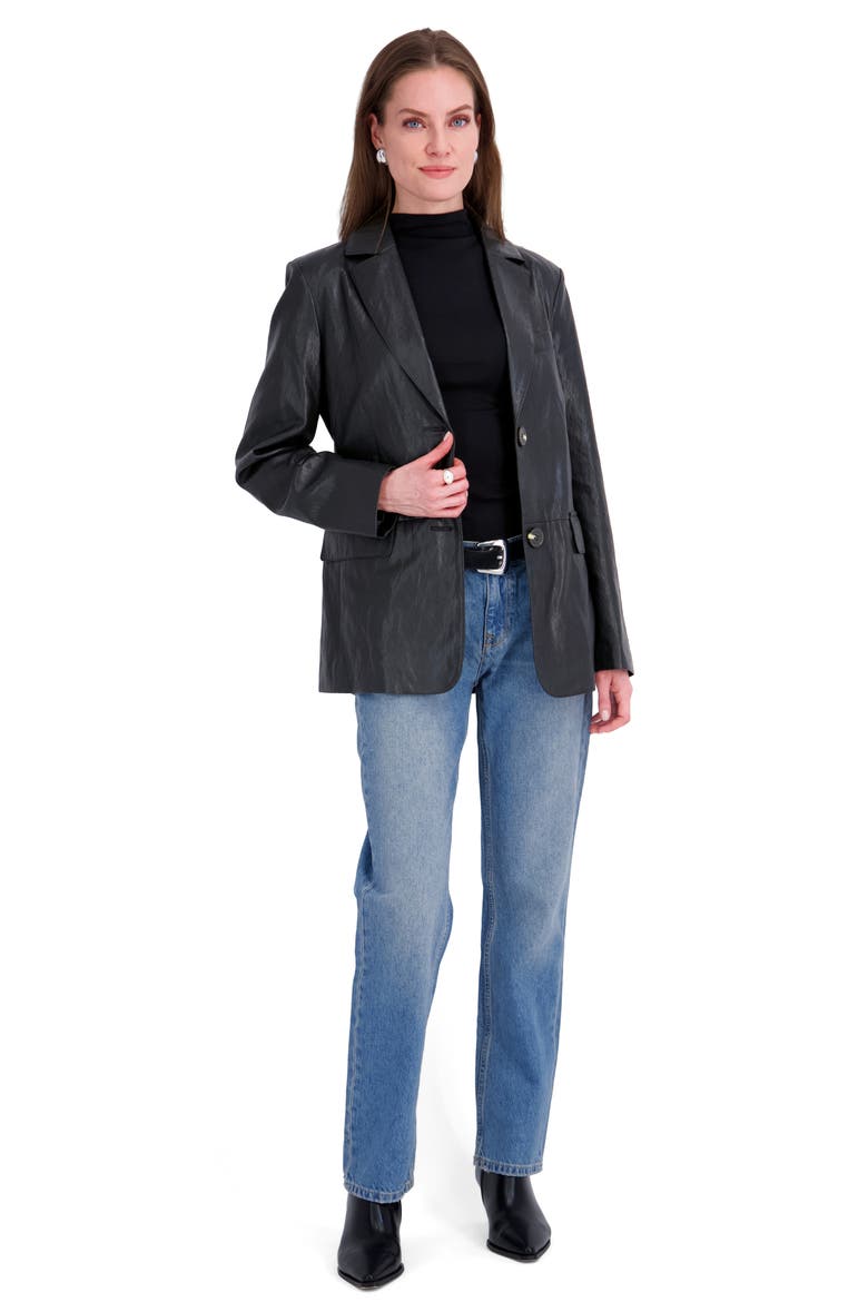 Valentina Belted Faux Leather Jacket, Alternate, color, BLACK