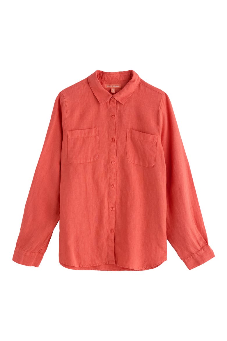 Hazel Branch Linen Button-Up Shirt, Alternate, color, DUSKY CORAL