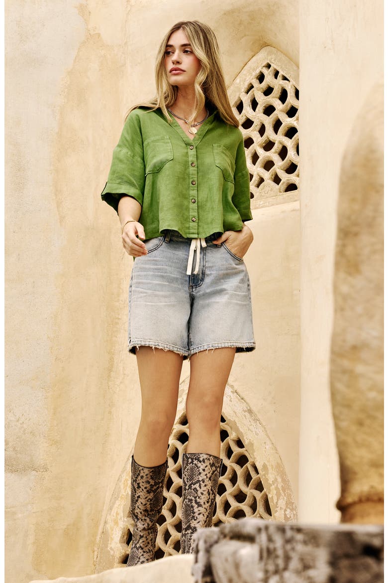 Holly Drawstring Waist Mid Thigh Denim Shorts, Alternate, color, SIMPLY W/LT BAS