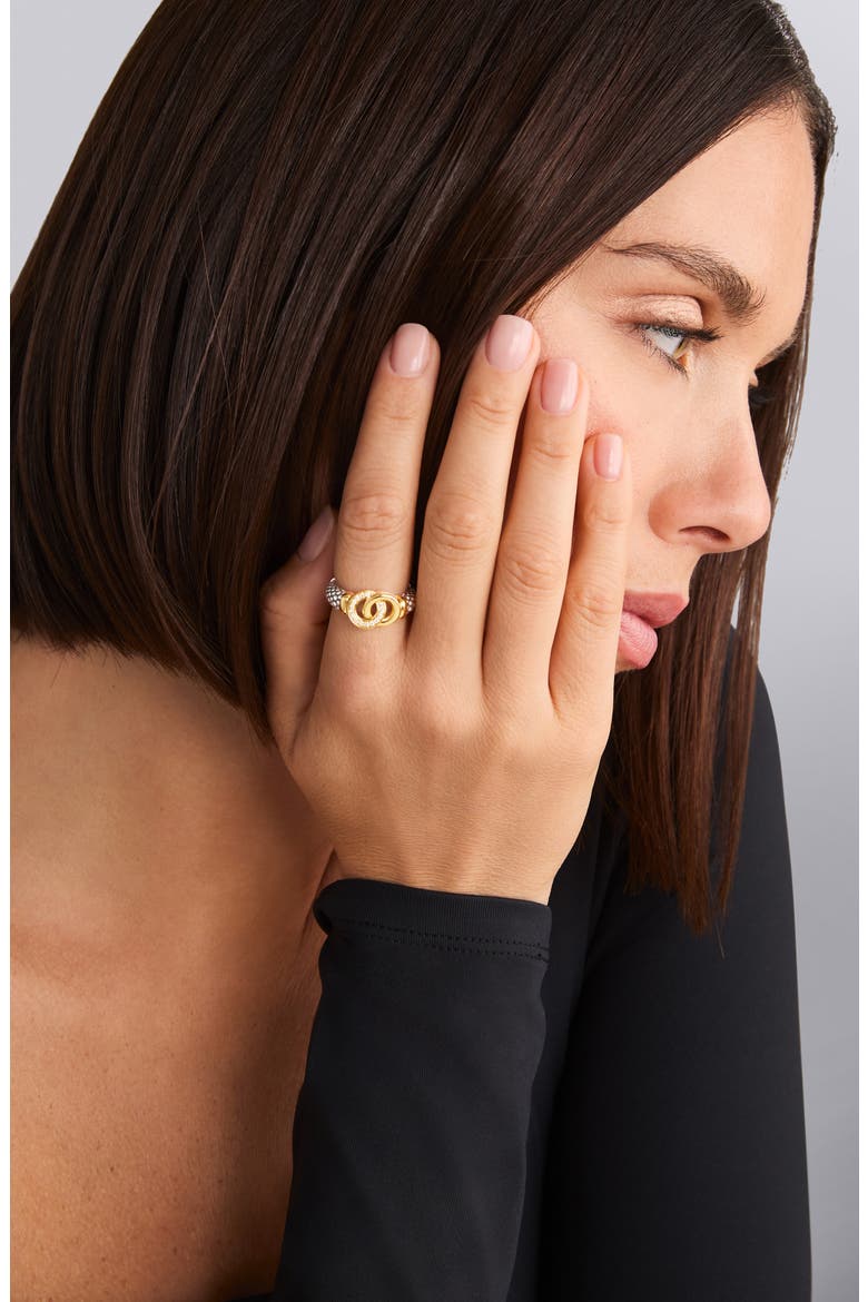 Signature Caviar Two-Tone Interlocking Diamond Ring, Alternate, color, TWO-TONE