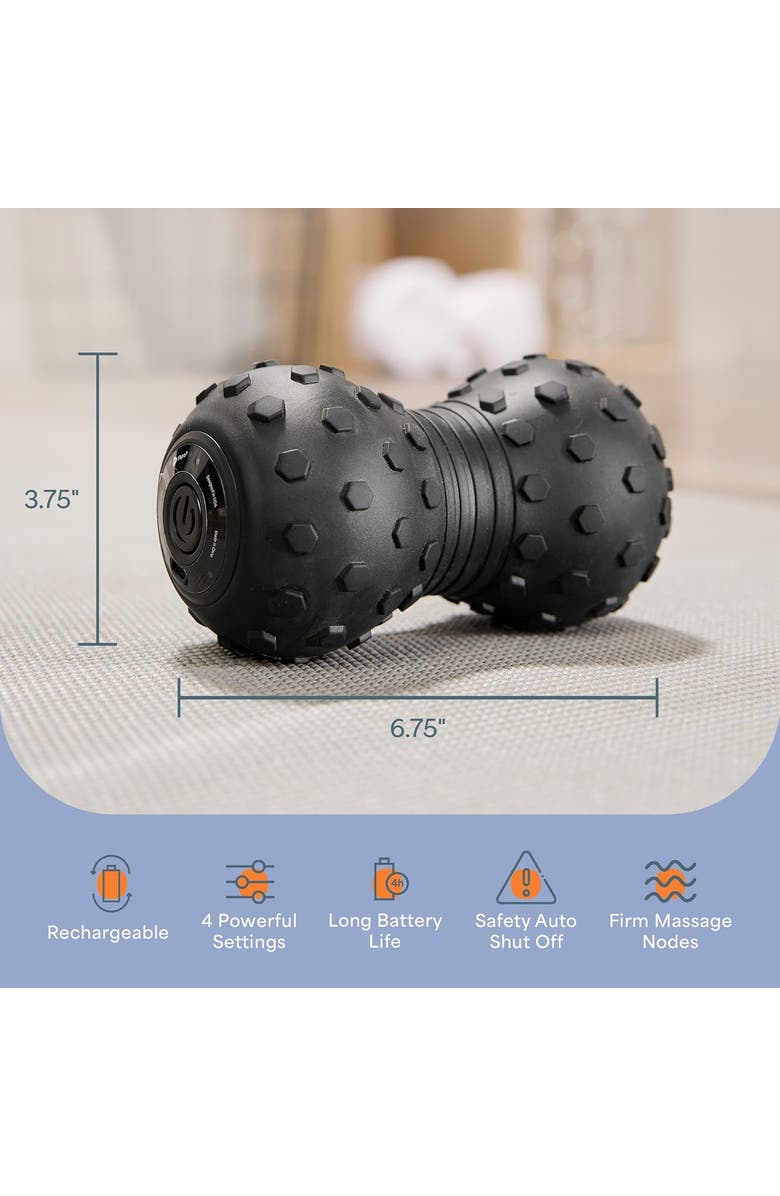 Lifepro Velocity Vibrating Peanut Massage Ball  4Speed Deep Tissue Recovery Roller, Alternate, color, Black