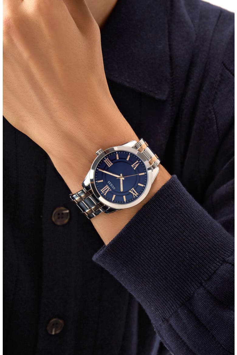 Elliot Blue Dial Two-Tone Bracelet Watch, 44mm, Alternate, color, ROSE GOLD