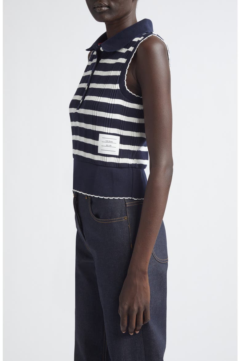 Stripe Scallop Edge Sleeveless Cotton Rib Polo, Alternate, color, NAVY/ WHITE