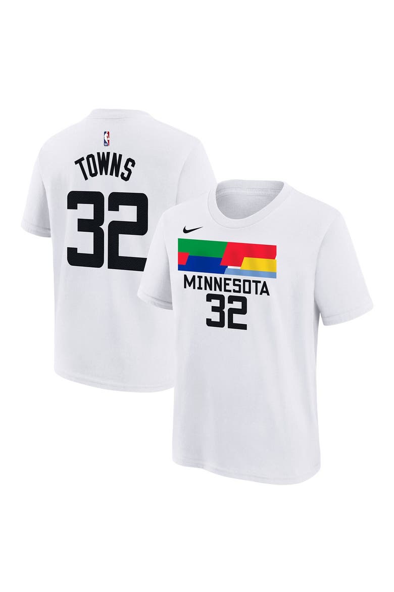 Youth Nike Karl-Anthony Towns White Minnesota Timberwolves 2022/23 City Edition Name & Number T-Shirt, Main, color, White