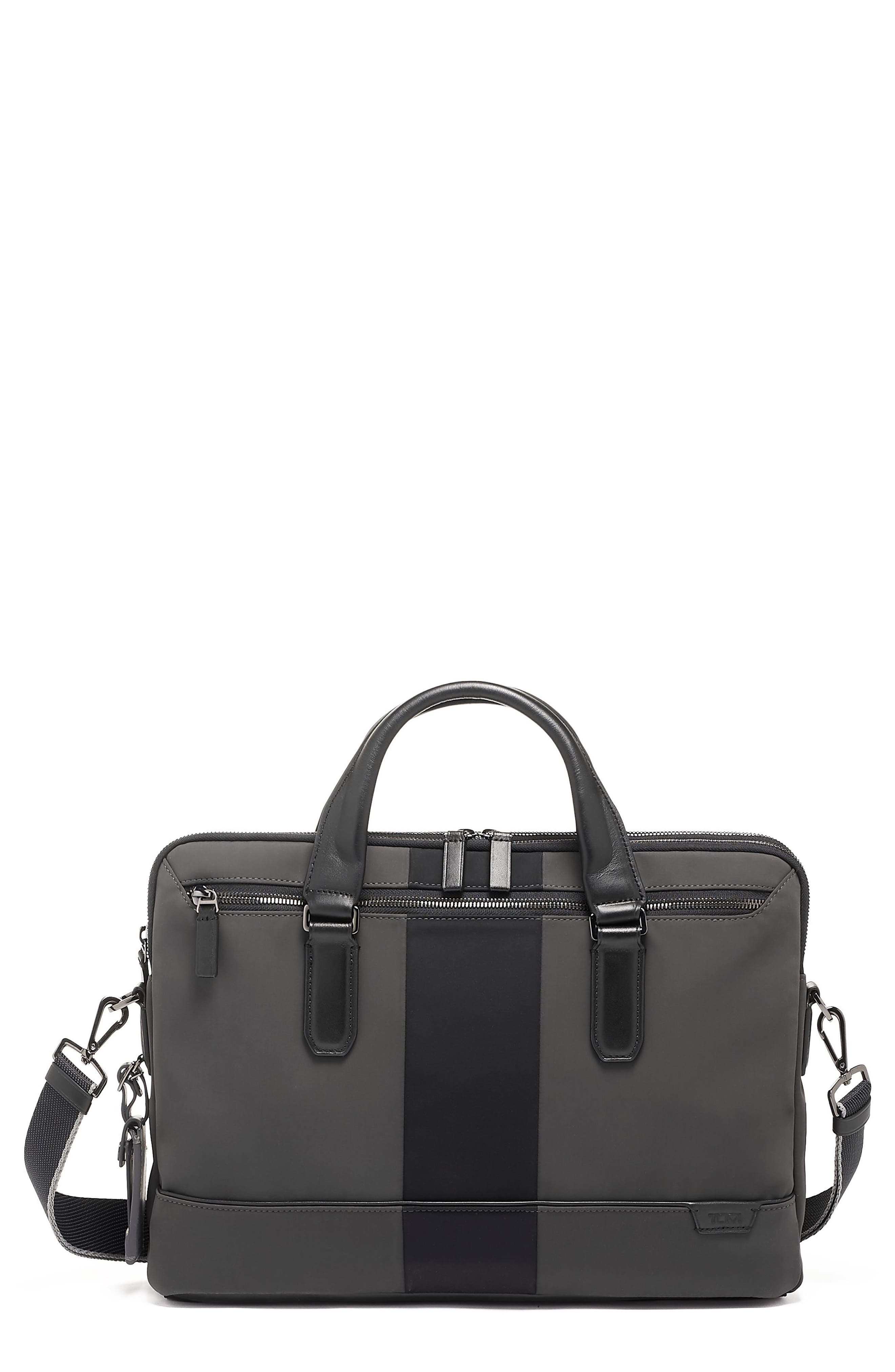 Sycamore Slim Nylon Briefcase, Main, color, GREY/ BLACK STRIPE