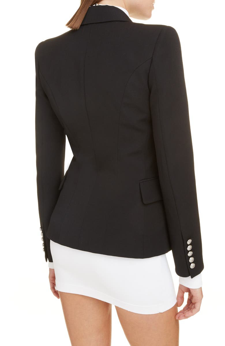Balmain Embellished Double Breasted Wool Blazer, Alternate, color, 