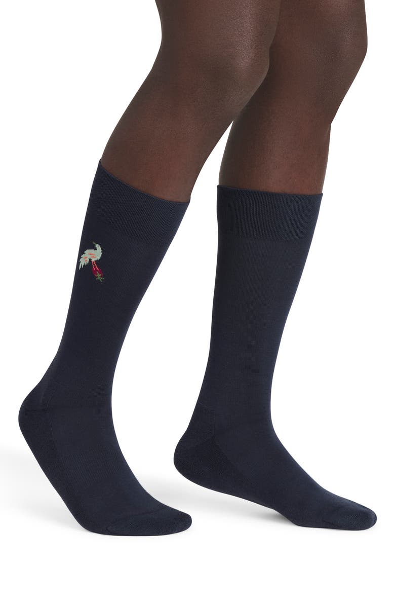 Bombas Bird with Tomato Dress Socks, Alternate, color, Navy Bird
