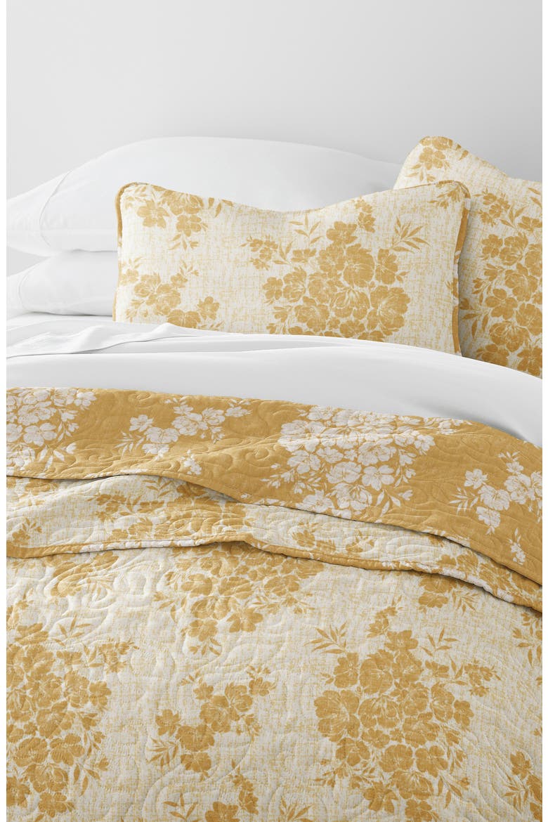 Pattern Reversible Quilt & Sham Set, Alternate, color, MUSTARD
