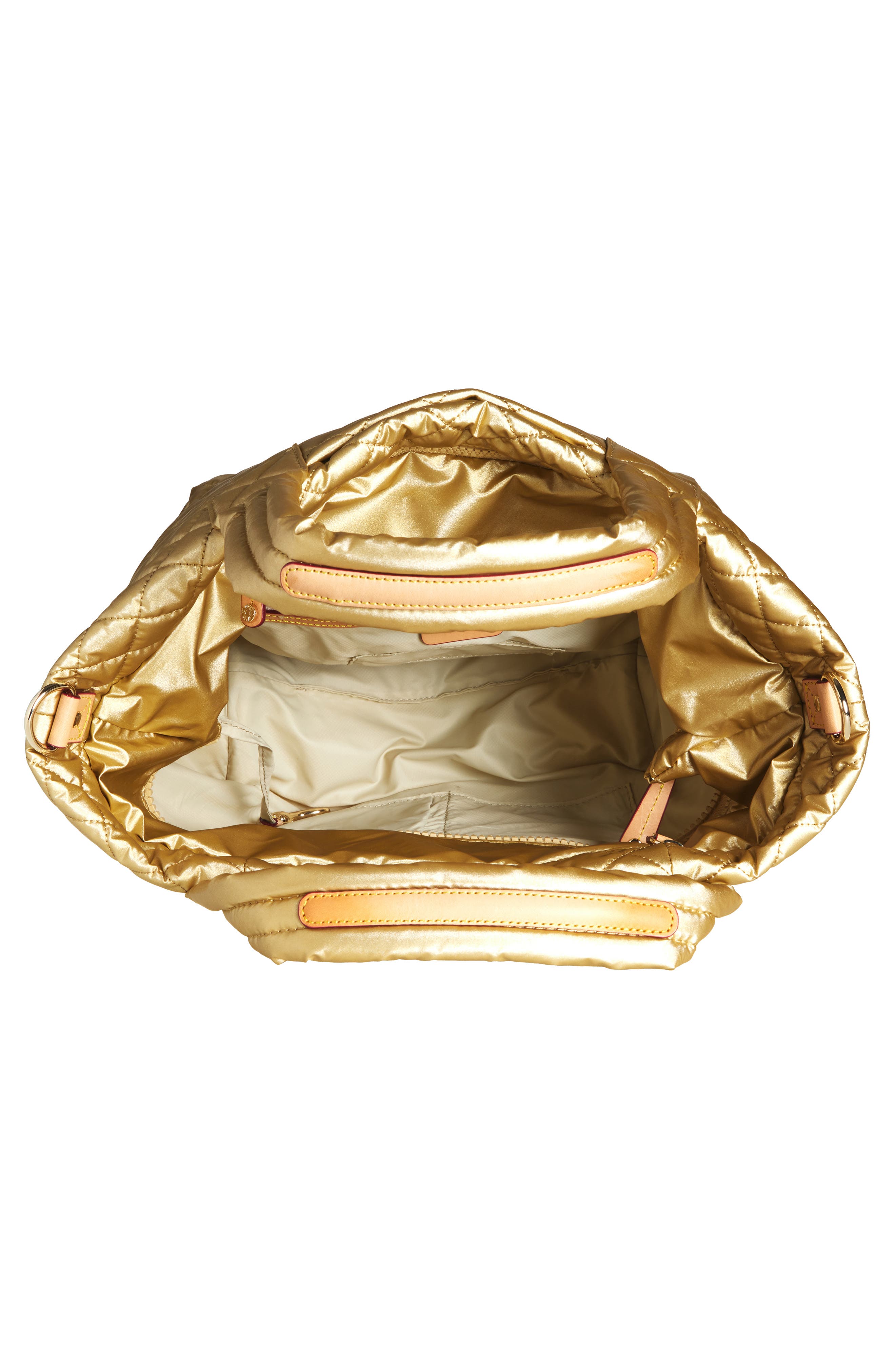 MZ Wallace Small Metro Deluxe Quilted Metallic Nylon Tote, Alternate, color, Light Gold Pearl Metallic
