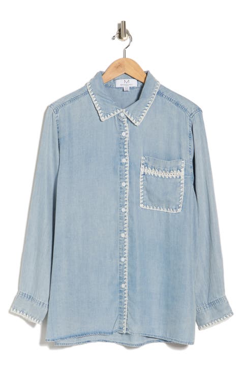 Button-Up Denim Shirt (Plus)