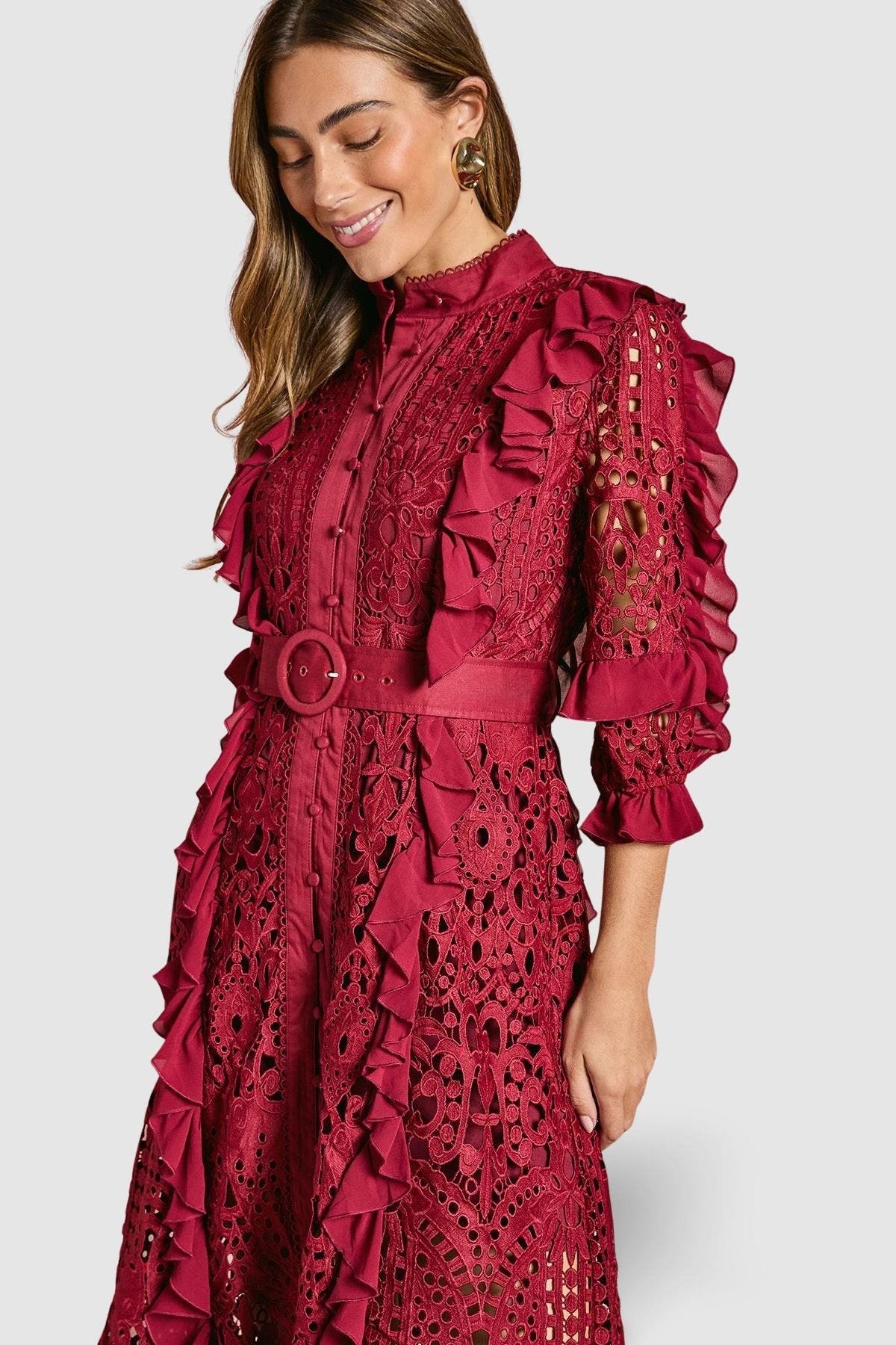 Lace Ruffle Shirt Dress - image 2