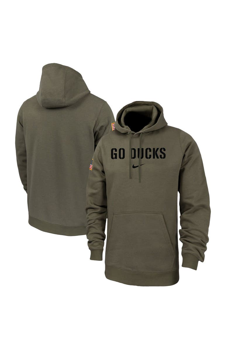 Nike Men's Nike Olive Oregon Ducks Military Pack Club Fleece Pullover Hoodie, Main, color,