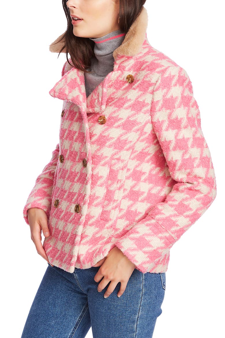 Houndstooth Peacoat, Alternate, color, CHALET PINK