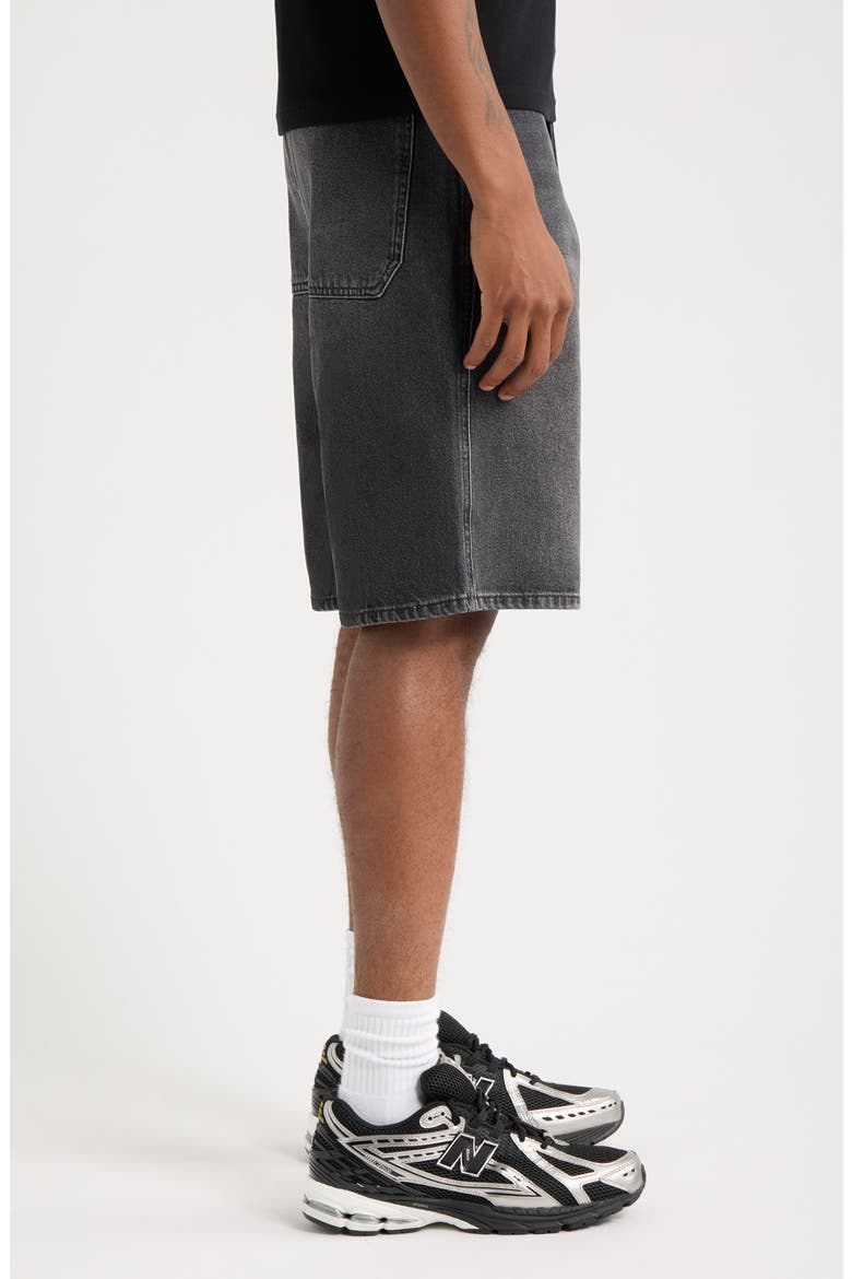 Diagonal Logo Denim Shorts, Alternate, color, PHANTOM BLACK