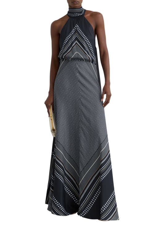 Skylar High Neck Scarf Print Maxi Dress