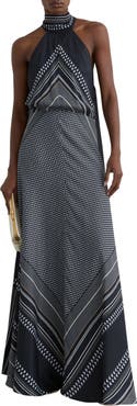 Reiss Skylar High Neck Scarf Print Maxi Dress