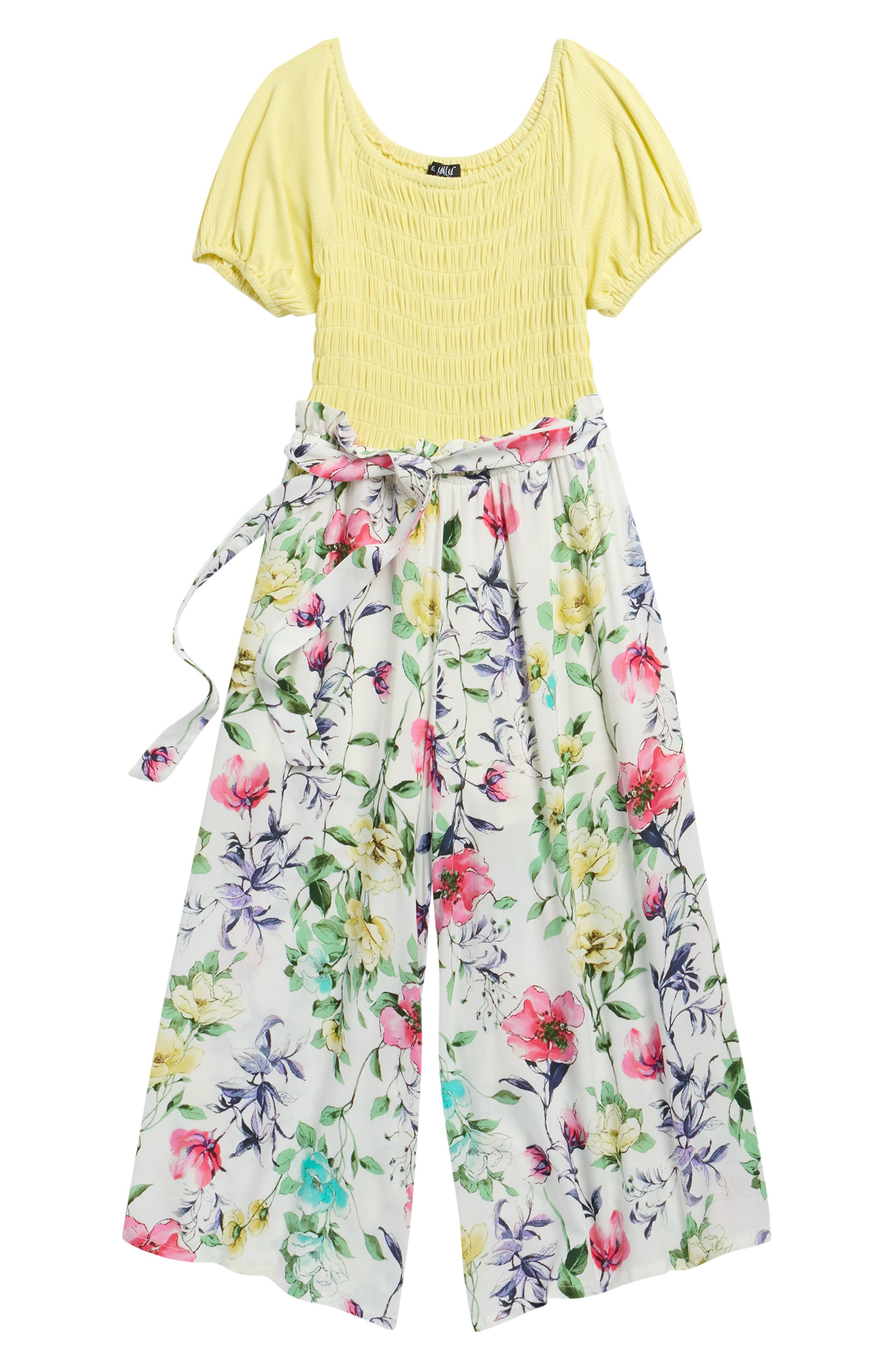 Ava & Yelly Kids' Smocked Wide Leg Jumpsuit