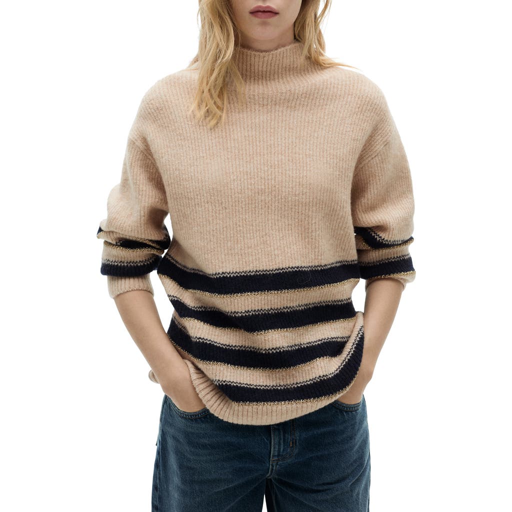 MANGO MANGO PERKINS COLLAR STRIPE SWEATER