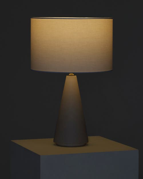 Brightech Nathaniel 20" Cement Led Table Lamp With Cream Cotton Drum Shade In Beige/cream