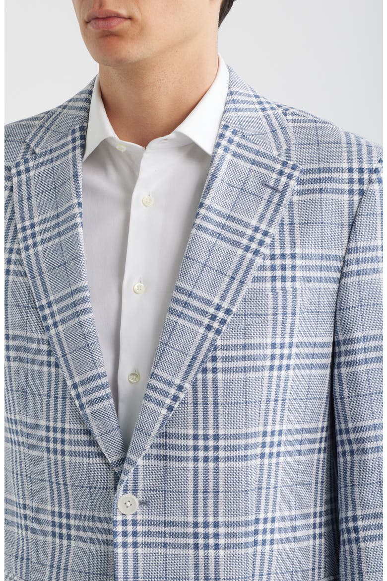 Hutson Slim Fit Blue & White Plaid Linen & Cotton Blend Sport Coat, Alternate, color, OPEN BLUE