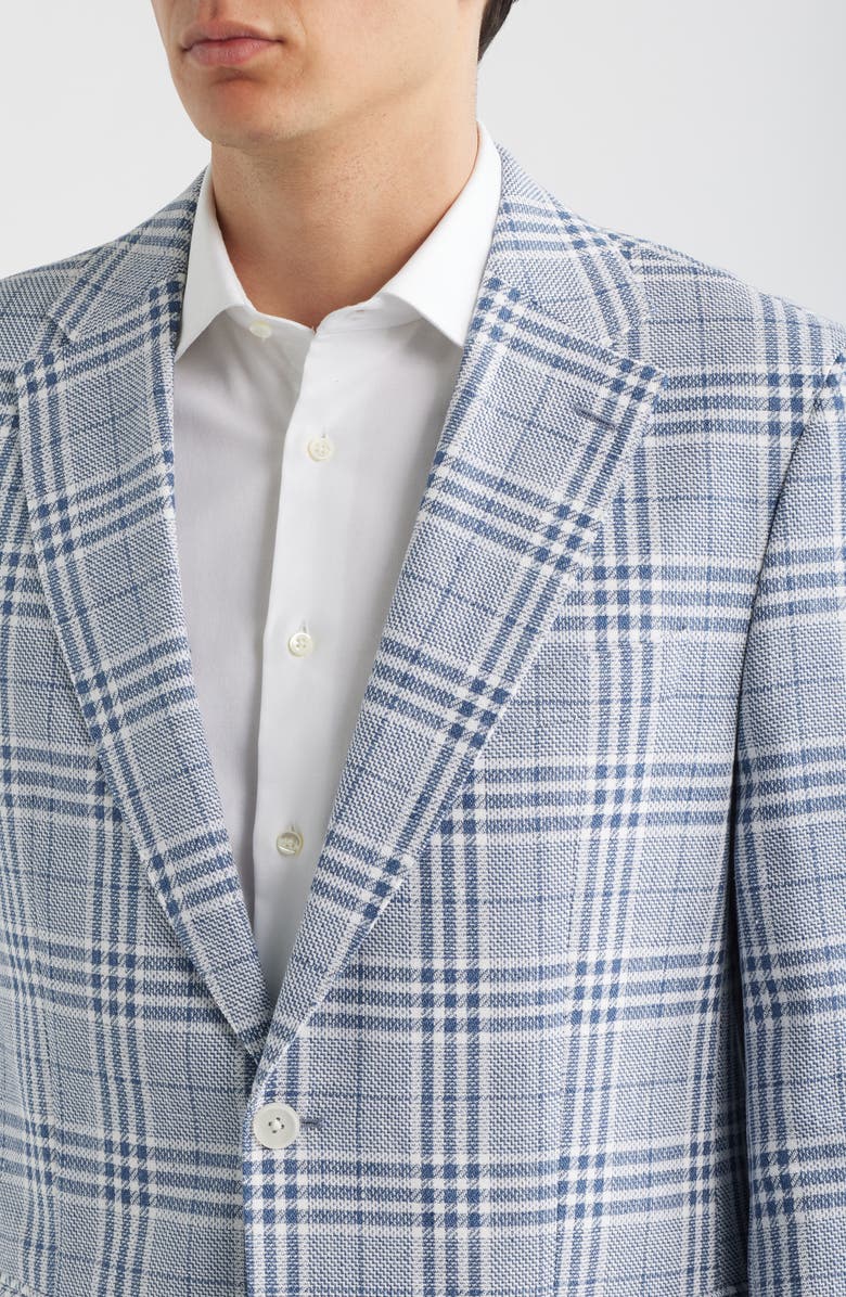 BOSS Hutson Slim Fit Blue & White Plaid Linen & Cotton Blend Sport Coat, Alternate, color, Open Blue