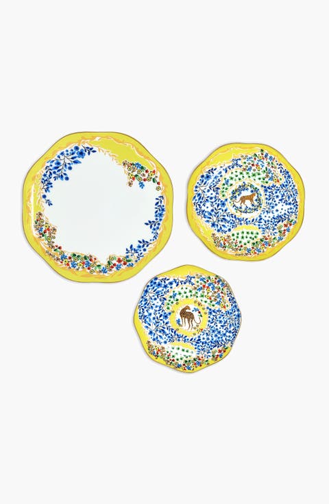 Yellow Garden Bone China Plates, Set Of Three