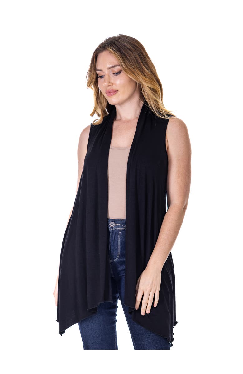 24seven Comfort Apparel Draped Open Front Sleeveless Cardigan Vest, Main, color, Black