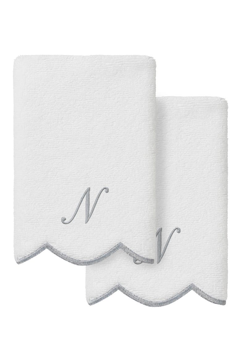 Scallop Personalized Monogram 2-Piece Towel Set, Main, color, WHITE/ GRAY N