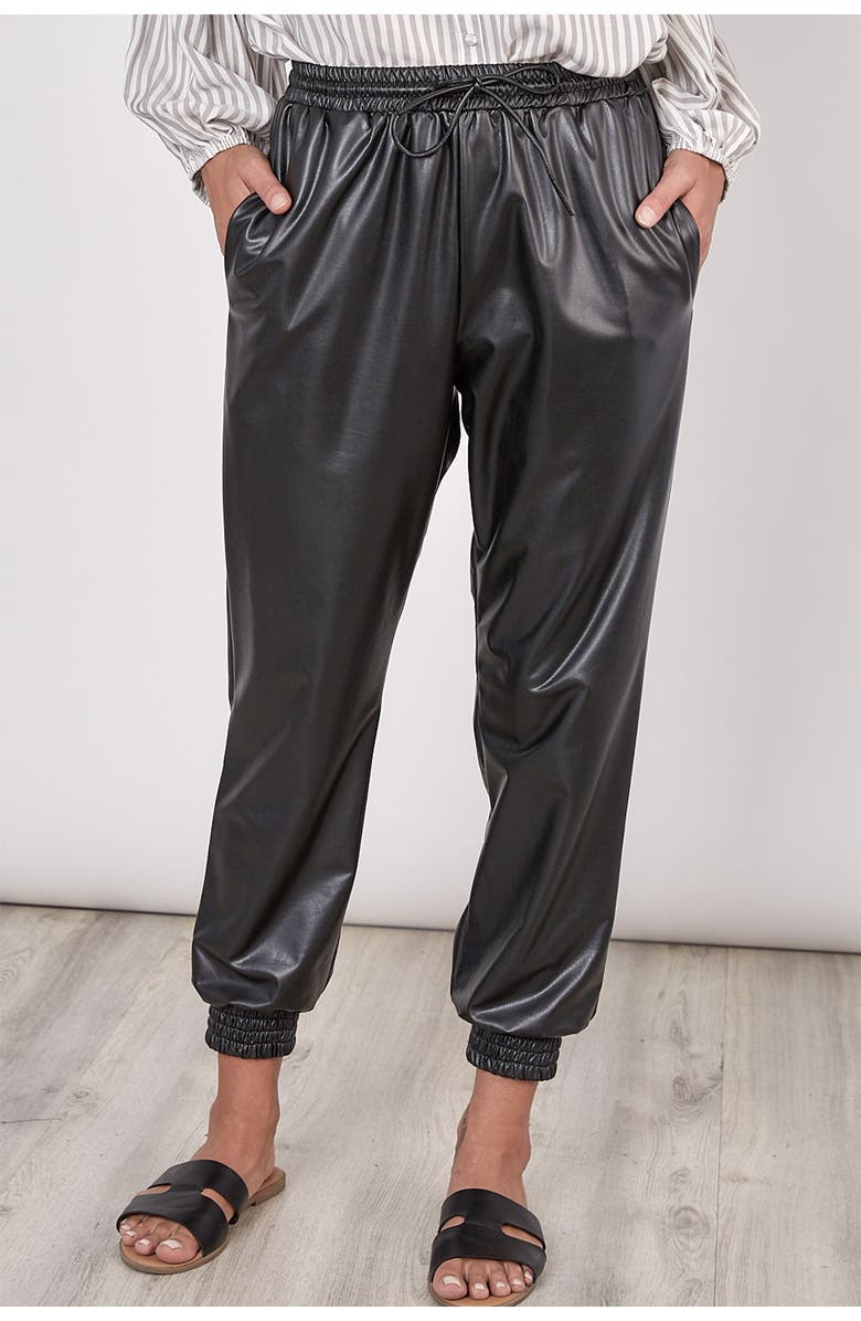 MUSTARD SEED Faux Leather Drawstring Joggers, Main, color,