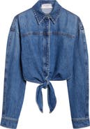 SPORTMAX Pevera Crop Tie Front Denim Button-Up Shirt