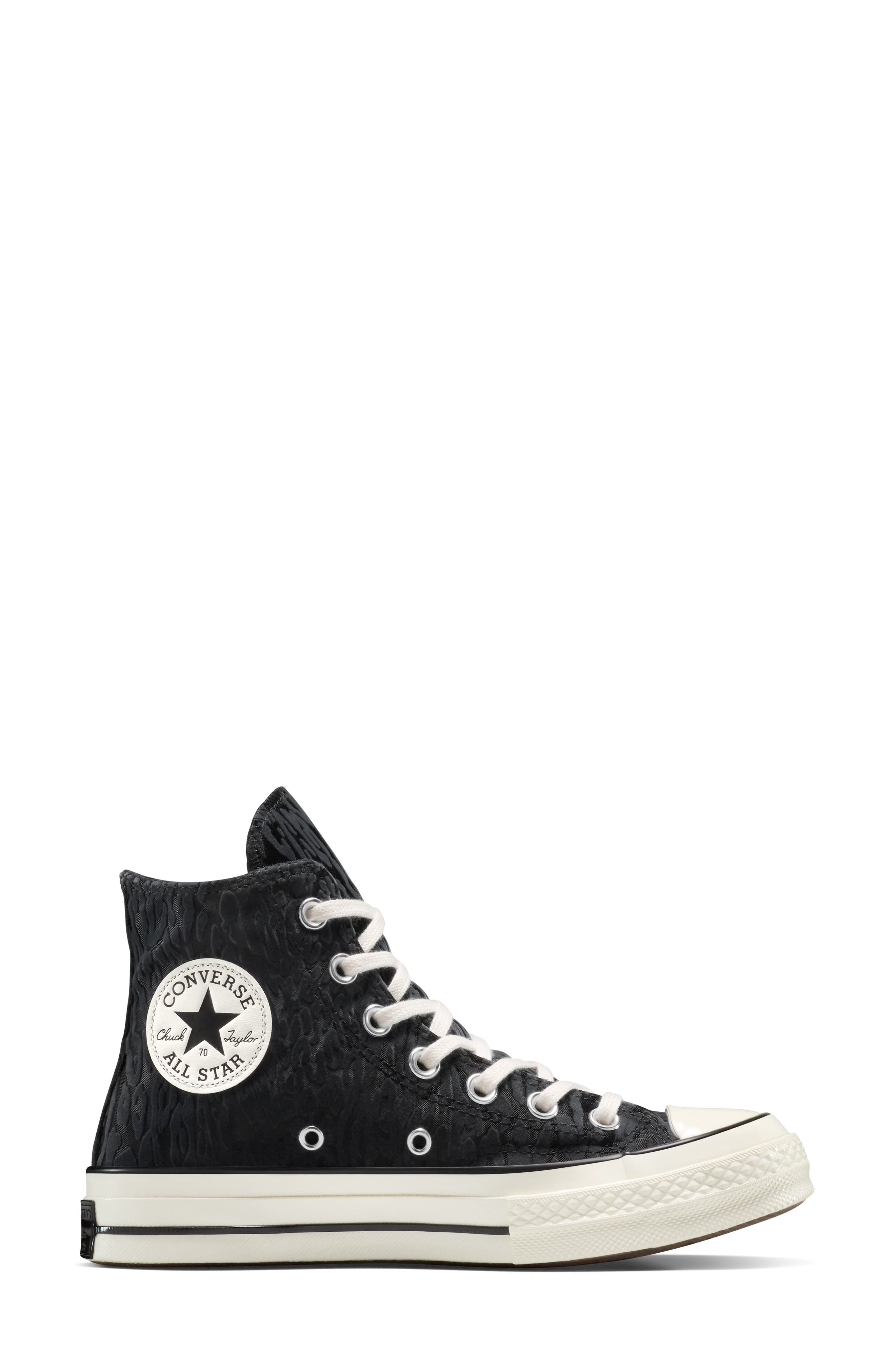 Converse Gender Inclusive Chuck 70 Leopard Flocked Satin Low Top Sneaker, Alternate, color, Black/ Egret/ Total Eclipse