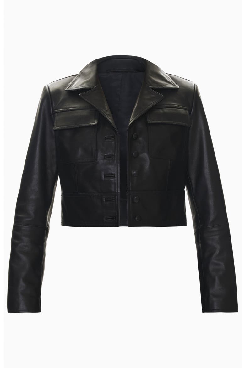 Piper Crop Leather Jacket, Alternate, color, Noir