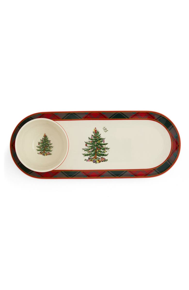 Spode Christmas Tree Tartan 2-Piece Chip & Dip Set, Main, color, 