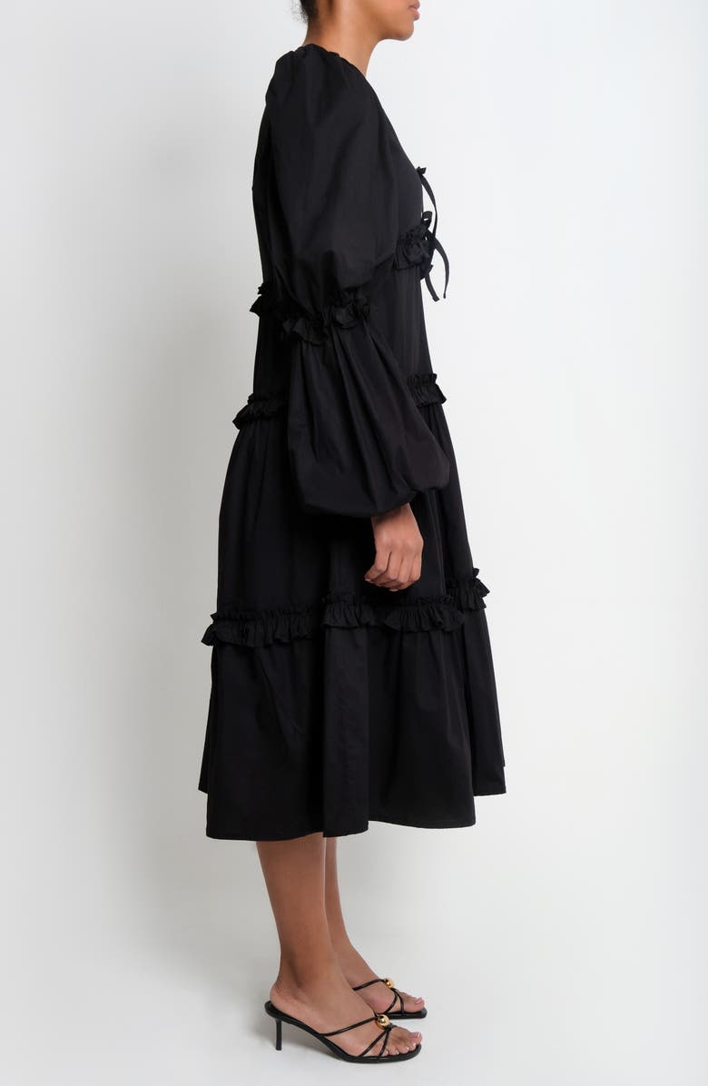 The Lulo Project New Lilies Long Sleeve Stretch Cotton Midi Dress, Alternate, color, Black