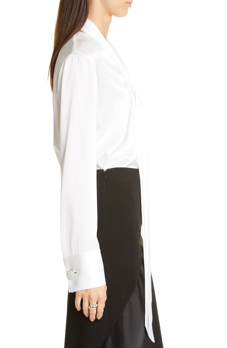 St. John Evening Tie Neck Liquid Satin Blouse, Alternate, color,