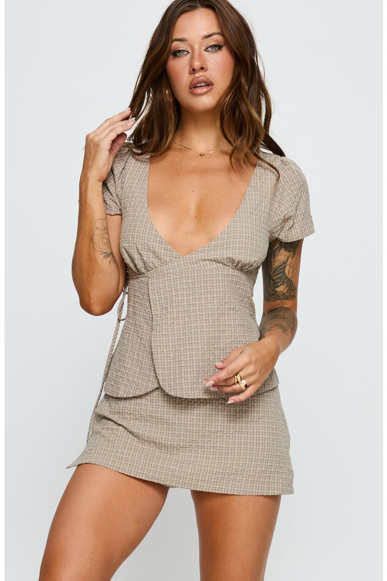 Emmilou Check Cotton Wrap Top & Micro Miniskort Set, Alternate, color, BROWN CHECK