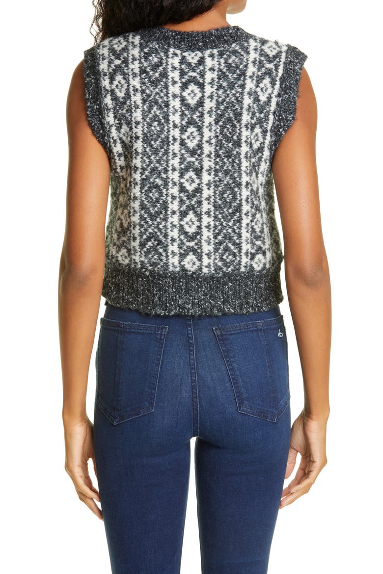 Maisie Alpaca & Cotton Blend Sweater Vest, Alternate, color, BLACK/ WHITE