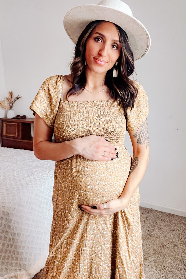 Floral Smocked Maxi Dress, Alternate, color, Gold