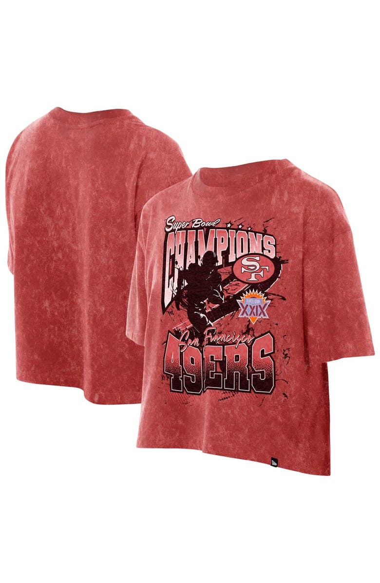 New Era Women's New Era Scarlet San Francisco 49ers Cropped Boxy Sport Classics Mineral Wash T-Shirt, Alternate, color, Scarlet