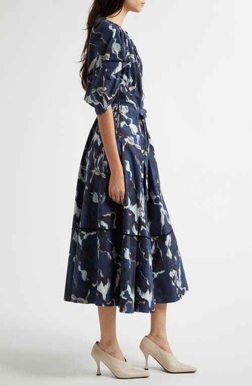 3.1 Phillip Lim Shirred Belted Midi Dress In Navy Multi