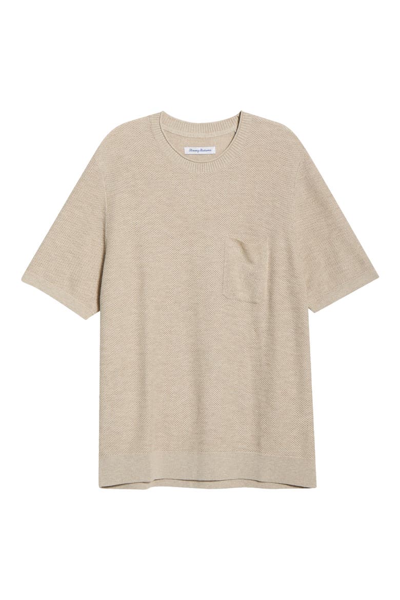 Salthill Short Sleeve Cotton & Linen Piqué Sweater, Alternate, color, OATMEAL HEATHER