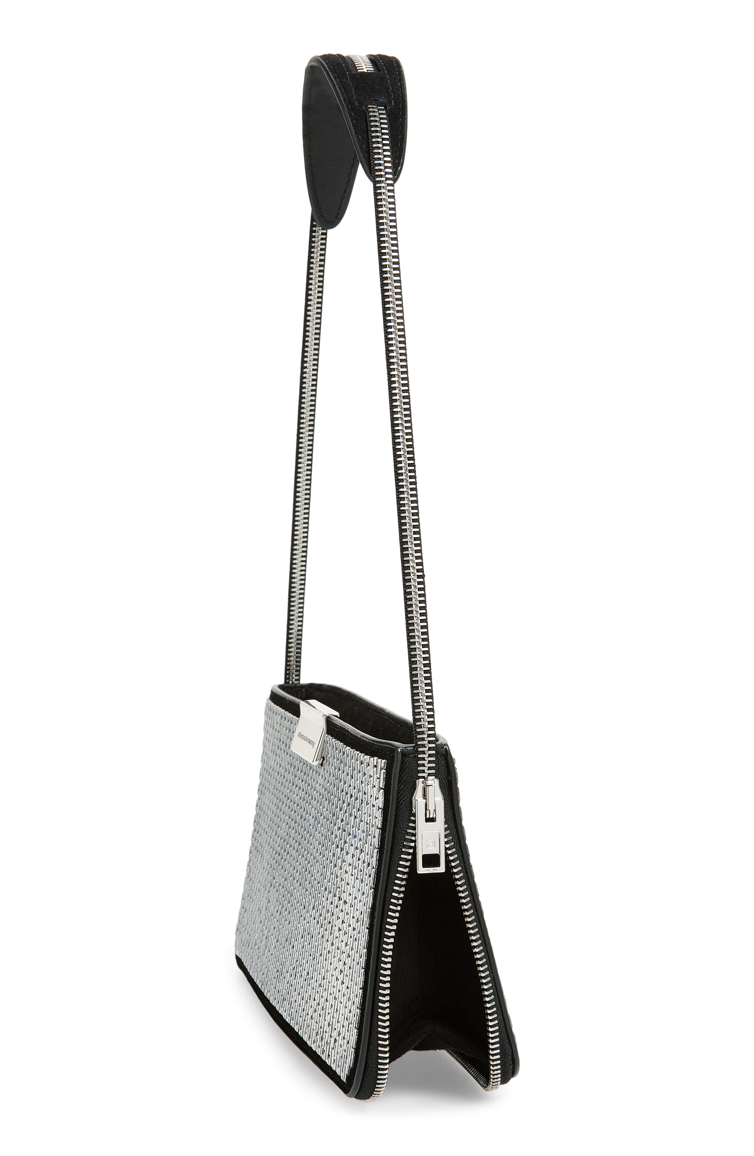 Siren Pochette Crystal Embellished Leather Shoulder Bag, Alternate, color, BLACK