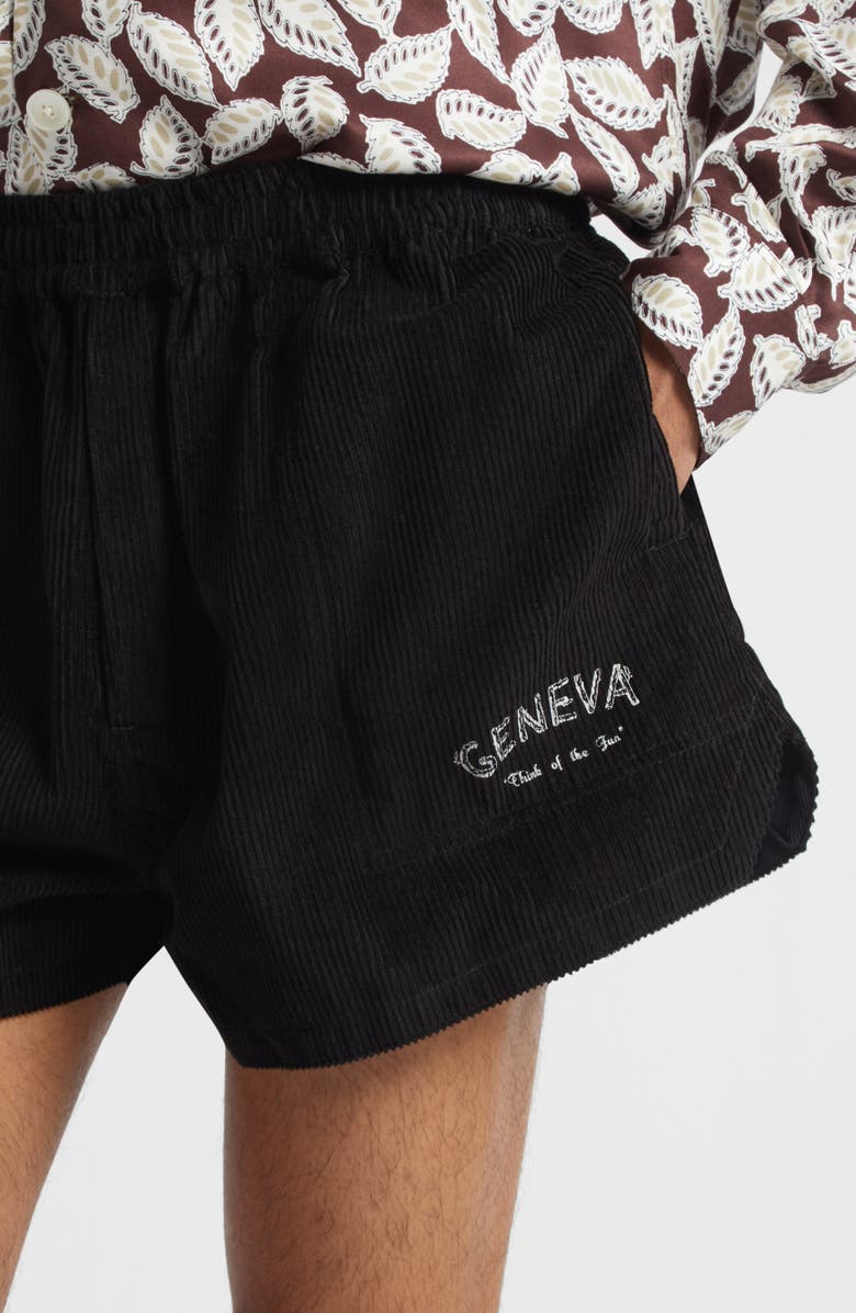 Bode Geneva Cotton Corduroy Shorts, Alternate, color, Black