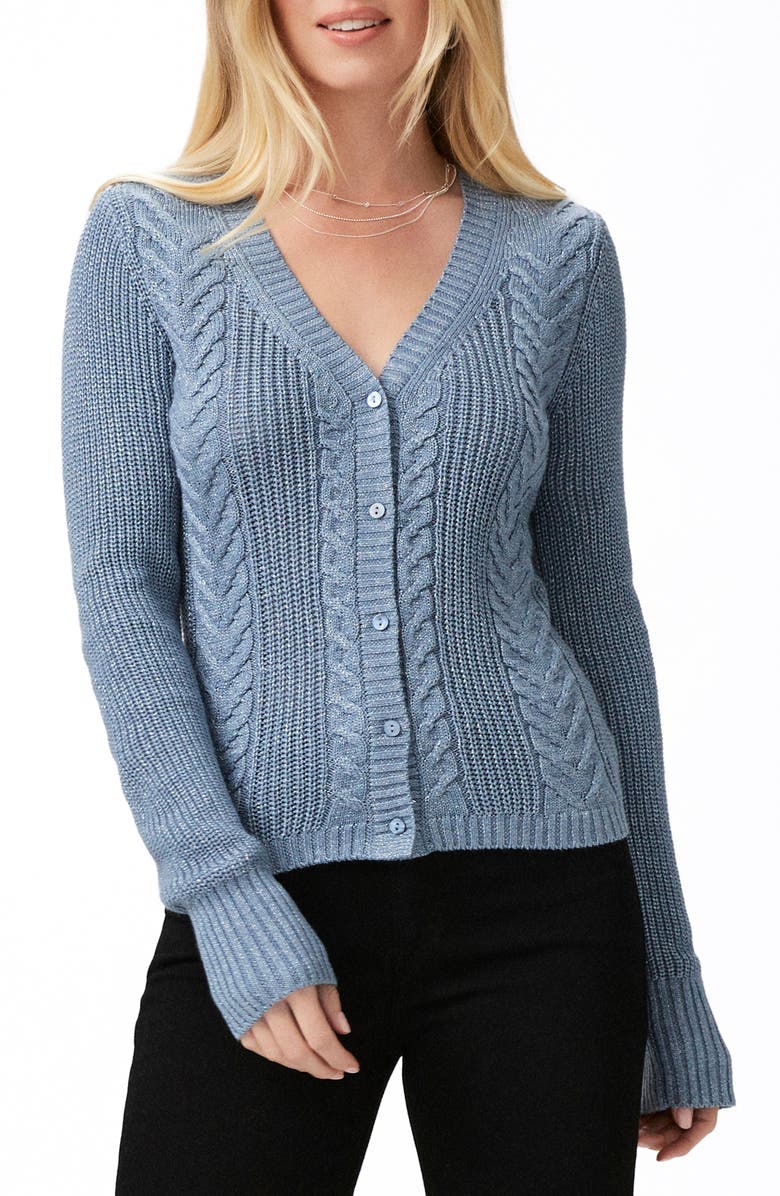 PAIGE Nanari Metallic Cable Knit V-Neck Cardigan, Main, color, 