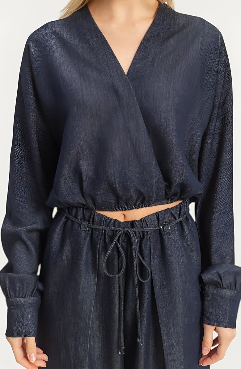 Modenaire Relaxed Drawstring Wide-Leg Collared Lounge Set, Alternate, color, Dark Blue