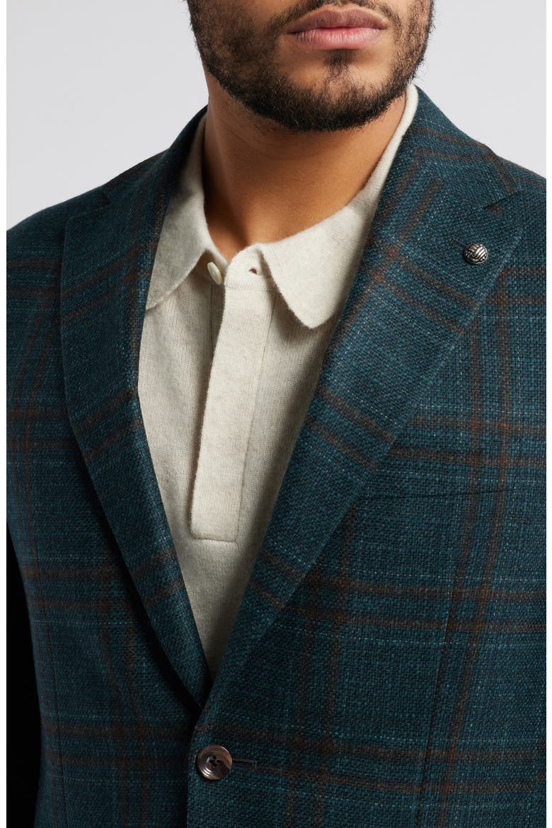 Midland Contemporary Fit Dark Teal Plaid Slub Wool Sport Coat, Alternate, color, BLUE