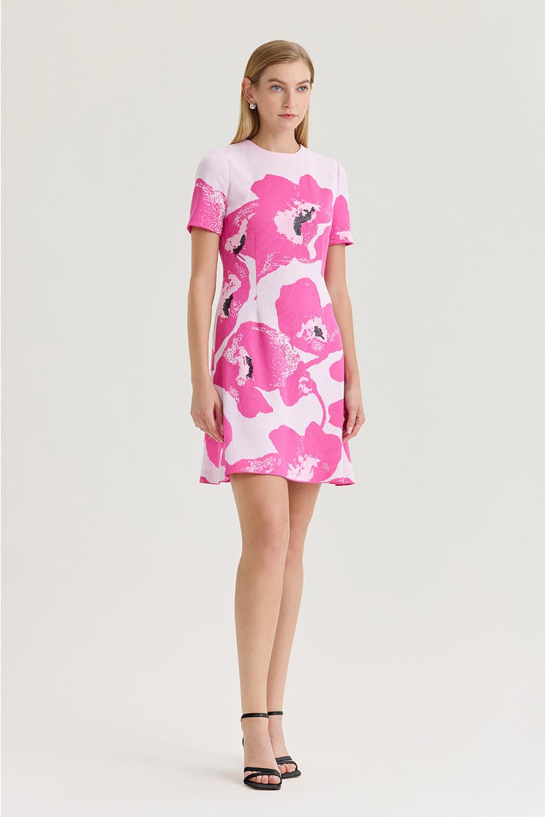 Floral Jacquard Soft Knit A-Line Dress, Alternate, color, Carmine Rose/White