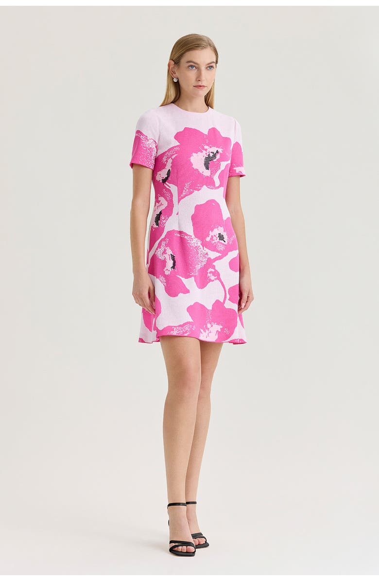 Ming Wang Floral Jacquard Soft Knit A-Line Dress, Alternate, color, Carmine Rose/White